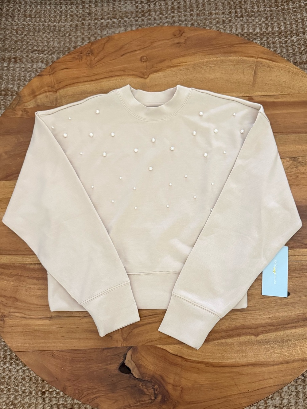 ANTONIO MELANI Pearl-Embellished Cream Crewneck Sweatshirt